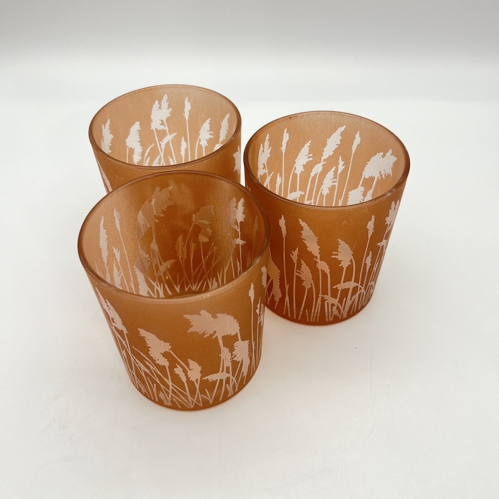Valerie Parr Hill QVC Frosted Glass Candle Votive Holders Seagrass Set‎ of 3